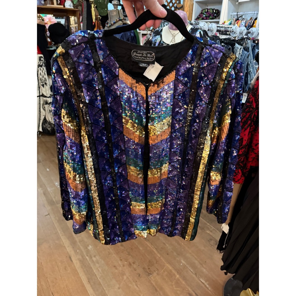 Joseph Le Bon Sequin Jacket purple teal Glam Evening‎ Party jacket new year 2XL